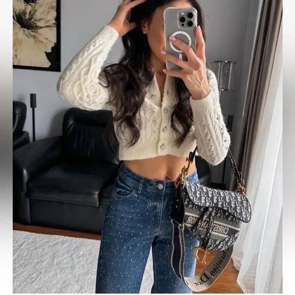 ZARA RHINESTONE KNIT CARDIGAN - Picture 2 of 12